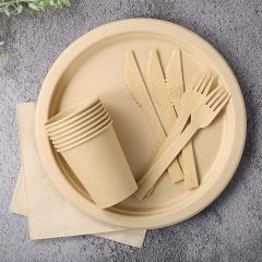 Disposable Bamboo Tableware Set, Bamboo Plate, Spoon, Knife and Fork Set, Picnic Tableware Set. - Image 5