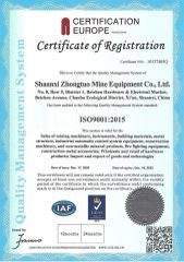 ISO9001 certificate from Shaanxi Zhongtuo Mine Equipment Co., Ltd.