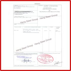 CO certificate of Qingdao Hengcheng Steel Co., Ltd. – certificate photo, supplier certificates section