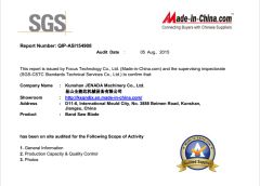 SGS certificate from Kunshan JENADA Machinery Co., Ltd.