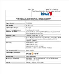 EMC for water vapor fireplace certificate from HANGZHOU LIYING CRAFTS CO., LIMITED