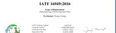 IATF 16949:2016 certificate from Ningbo Easy-Boom International