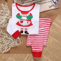 New Long Sleeve Christmas Reindeer Striped Kids Holiday Sleepwear Christmas Pajamas Set - Image 1
