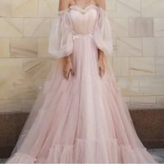 Blue Prom Dresses A-Line off The Shoulder Sweetheart Tulle Long Sleeves Prom Gown Evening Party Dresses Robe De Soiree - FUZHOU ELIM TEXTILE CO., LTD.