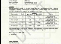 ASTM D1683 certificate from CV MITRA ABADI