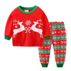 New Long Sleeve Christmas Reindeer Striped Kids Holiday Sleepwear Christmas Pajamas Set - Image 3