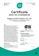 OEKO-TEX certificate from Ningbo Comfort Industry Co., Ltd.
