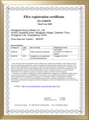FDA certificate from Dongguan Sunyo Plastic Co., Ltd.