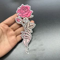 Custom Pink Rose Flower Embroidered Patch Sew-on for Fashion Clothing and Backpack - Zhongshan Lixin Arts and Crafts Co., Ltd.