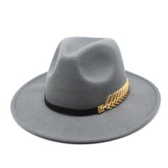 Cutsom Logo Woolen Felt Hat Panama Jazz Fedoras Hats with Metal Leaf Flat Brim Formal Party and Stage Top Hat for Women Men - Image 2