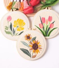 DIY Handwork Embroidery Hoop Kit with Flower Embroidery Threads & Punch Needle Sewing & Weaving Toys - Image 2