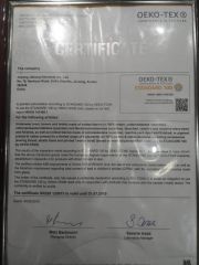 Oktex100 cerficate for our own factory certificate from Xiamen Crownway Apparel Co., Ltd.