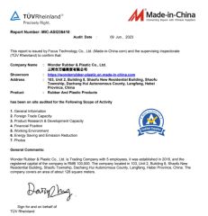 TUV certificate from Wonder Rubber & Plastic Co., Ltd.