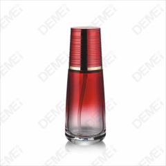 Elegant Red Glass Cosmetic Container with Gold Lotion Pump - Image 3
