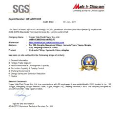 SGS certificate from Yuyao Yide Fluid Power Co., Ltd.