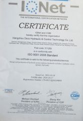 ISO9001 certificate from Deco Hydraulic & Control Technology Co., Ltd