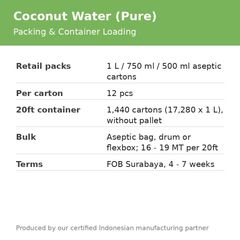Coconut Water (Pure) - 1L / 500ml Aseptic Packs and Bulk, Brix 3.8-5, from Indonesia - Image 5