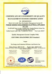 ISO9001 OF Certificate of Electric Fan & Heater certificate from Foshan Jcf Electrical Appliance Co., Ltd.
