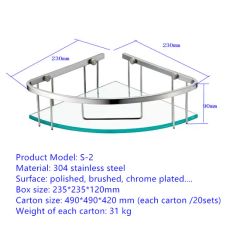 Wall Shelves 304SS Tempered Glass Chrome Single Bar 235x235x120mm 1Y ISO9001 SGS MOQ100 - Image 5