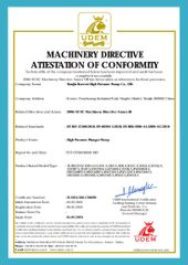 CE,ISO 9001 certificate from Tianjin Harvest High Pressure Pump Co., Ltd