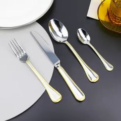 304 Stainless Steel Dinnerware with Gold Edging Pattern Set of Four Pieces - Image 3