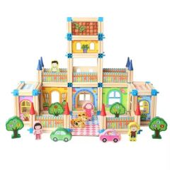 128 PCS Kids Multi-Functional Building 3D Puzzles Building Blocks Wooden Plug-in Models Assembled Houses - Image 3