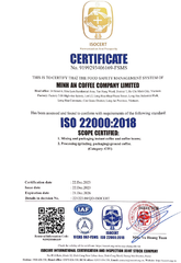ISO 22000:2018 certificate from PULLS COFFEE COMPANY LIMITED