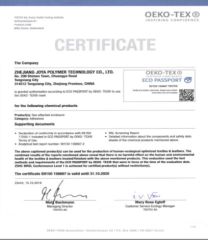 OEKO-TEX certificate from Zhejiang Joz Industrial Co., Ltd.