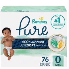 Pampers Pure Baby Diapers Size 0 (Newborn) – 76 Count Wholesale Supply - Image 1