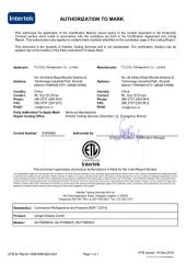 ETL Certificate certificate from TCCOOL Refrigeration Co., Limited