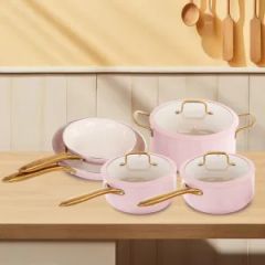 OEM Kitchenware New Design 8PCS Pink Marble Ceramic Coating Nonstick Cookware Set - Image 1