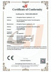 CE certificate of Zhongshan Raysonlighting Co., Ltd – certificate photo, supplier certificates section