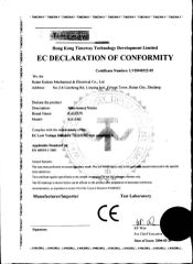 CE certificate-2 certificate from Zhejiang Kaixun Mechanical and Electrical Co., Ltd.