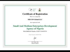 SMEDAN Business Certification certificate from MECON Global LLC