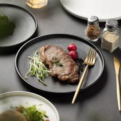 Creative Black Frosted Flat Ceramic Plate for Hotel and Restaurant Use - Image 2