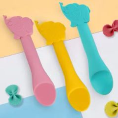 Customized Logo Design Silicone Baby Spoon for Feeding Weight 32g Sizes 15*3cm Model NO. GP-H005 Specification SGS Trademark MINGXIN - Image 2