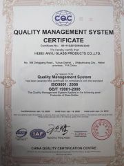 ISO Certificate certificate from Hebei Anyu Glass Products Co., Limited