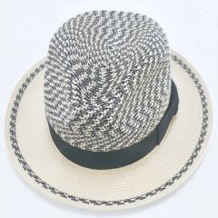 Recycled PP Braid Custom Men Fedora Hat Origin China Style Striped HS Code 6504000000 Pattern Plain Dyed Model NO. - Image 3
