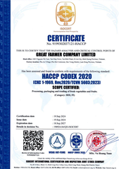 HACCP CODEX 2020 certificate from Great Farmer Company Limited
