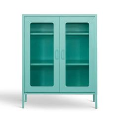Home Metal Modern 2 Glass Doors Cache Accent Locker Cabinets - Image 1