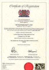 ISO 9001 certificate from EZ Steel Industrial Co., Ltd.