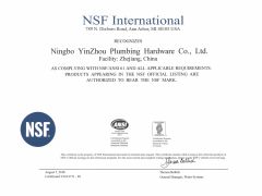 NSF certificate from Ningbo Yinzhou Plumbing Hardware Co., Ltd.