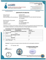Quality Assessment Lab Test Result certificate from Cassava Hub Nigeria