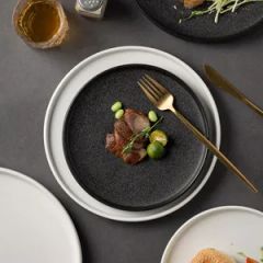 Creative Black Frosted Flat Ceramic Plate for Hotel and Restaurant Use - Image 3