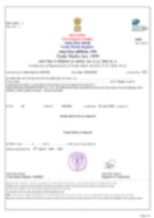 India trademark certificate from ZHEJIANG ZHIGAO SPORTING GOODS Co., LTD.