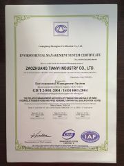 Environmental Management System Certificate certificate from Zaozhuang Tianyi Industry Co., Ltd.