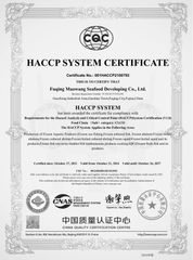 Haccp certificate certificate from fuqing maowang seafood developing co.,ltd