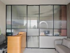 Slim Profile Glass Partition Design Plain Pattern Plain Height 12 feet View Clear View Hardness 12 HRC Color - Image 1