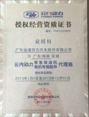 YUNNEI POWER certificate of GUANGDONG YTSF AUTO SPARE PARTS CO.,LTD – certificate photo, supplier certificates section