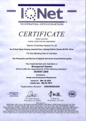 ISO9001:2000(English) certificate from Xiamen Crownway Apparel Co., Ltd.